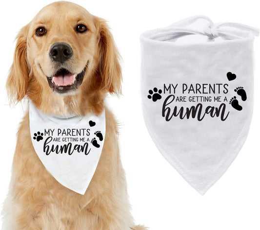 Hound Dog Bibs Adjustable Collars Bandana, Pregnancy Announcement, My Parents are Getting Me A Human Reveal Scarf, Washable Pet Accessories for Dog Lovers, Made w/Soft Cotton Sz - 28 x 11”