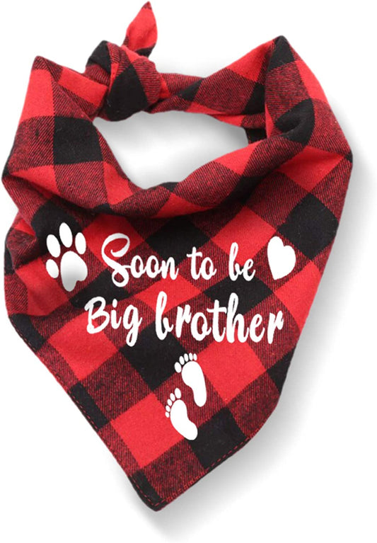 Hound Adjustable Collar Bandana Soon to be Big Brother Dog Gifts Neckwear Triangle Bibs Pet Announcement Plaid Scarf Gender Reveal Kerchief Accessories Fits Small Medium Large Dogs Sz - 28 x 11