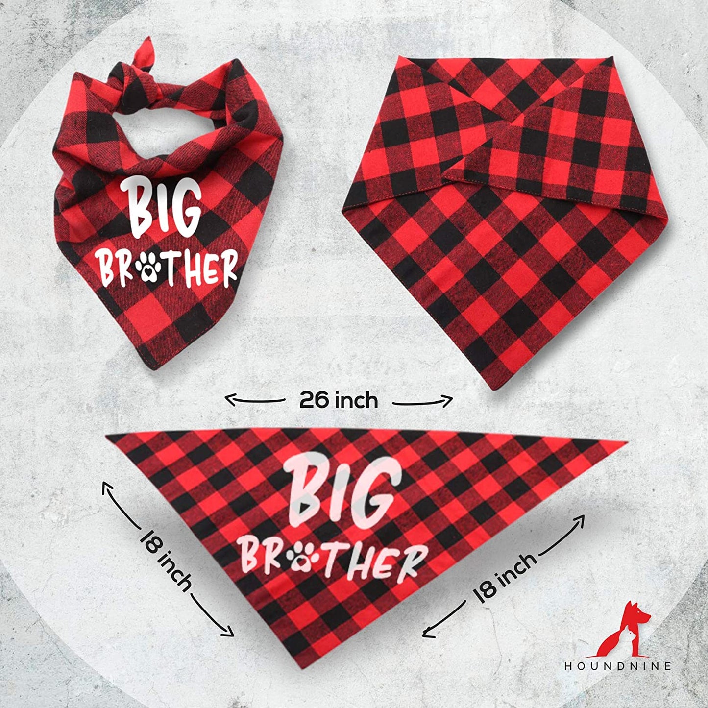 Hound - Big Brother Dog Bandana, Buffalo Plaid Pet Bib Pregnancy Announcement Gender Reveal Dog Lovers Gift Accessories Triangle Scarf for Small Medium Large Dogs Pets, Sz - 26 x 18