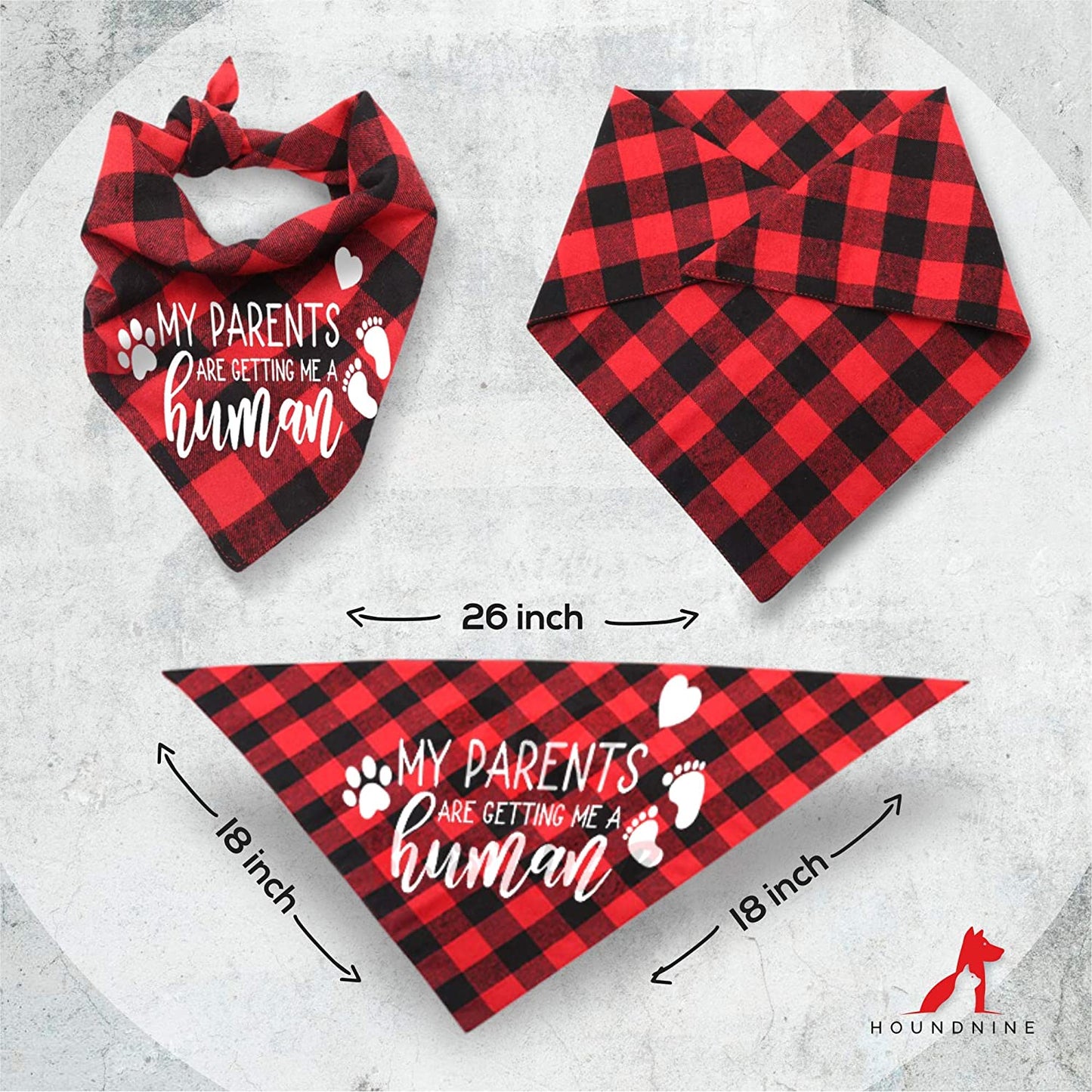 Hound - My Parents are Getting Me A Human Dog Cotton Triangle Bibs Accessories Pregnancy Announcement Adjustable Bandana, Buffalo Plaid Bib Gender Reveral Pet Comfortable Scarfs, Sz - 26 x 18