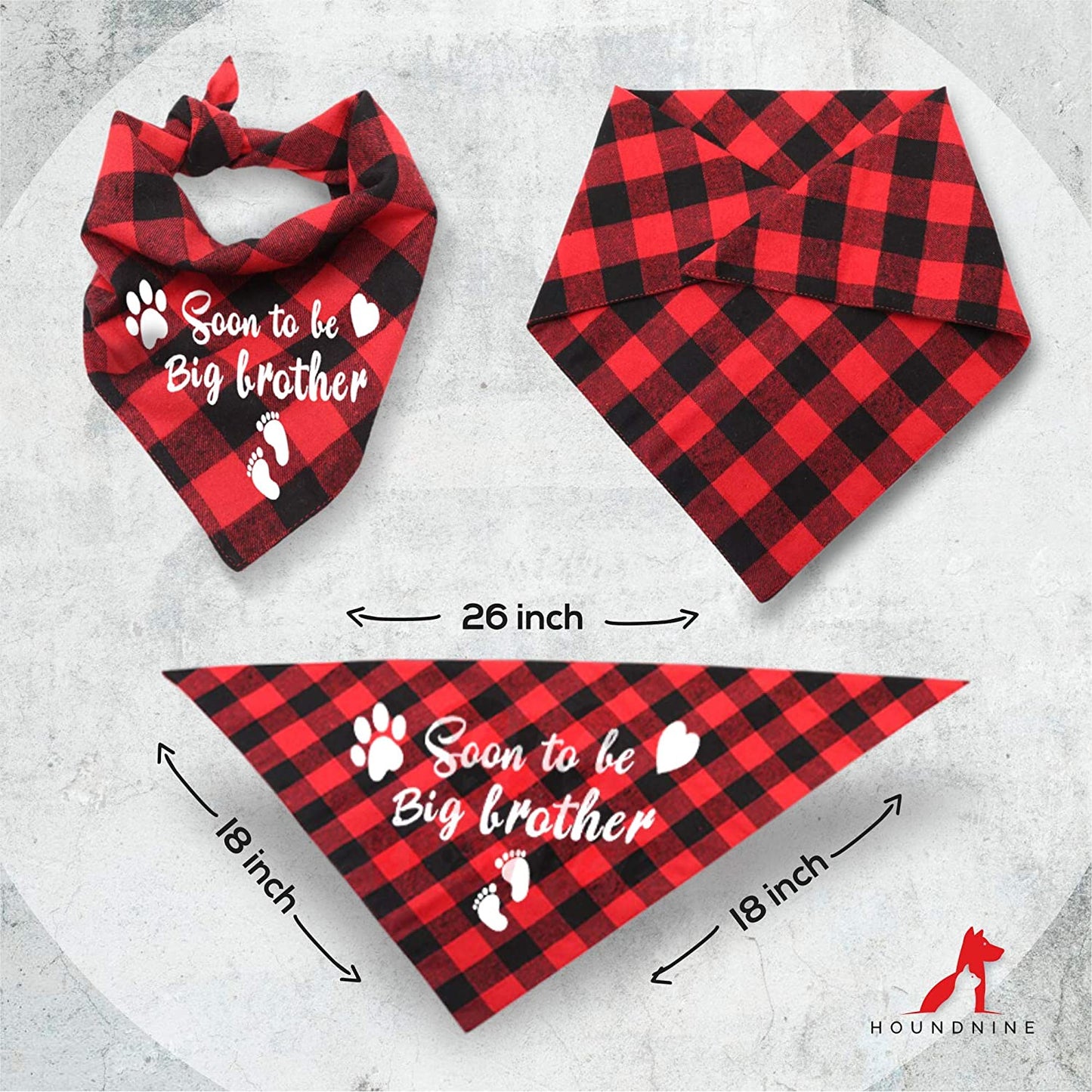 Hound Adjustable Collar Bandana Soon to be Big Brother Dog Gifts Neckwear Triangle Bibs Pet Announcement Plaid Scarf Gender Reveal Kerchief Accessories Fits Small Medium Large Dogs Sz - 28 x 11