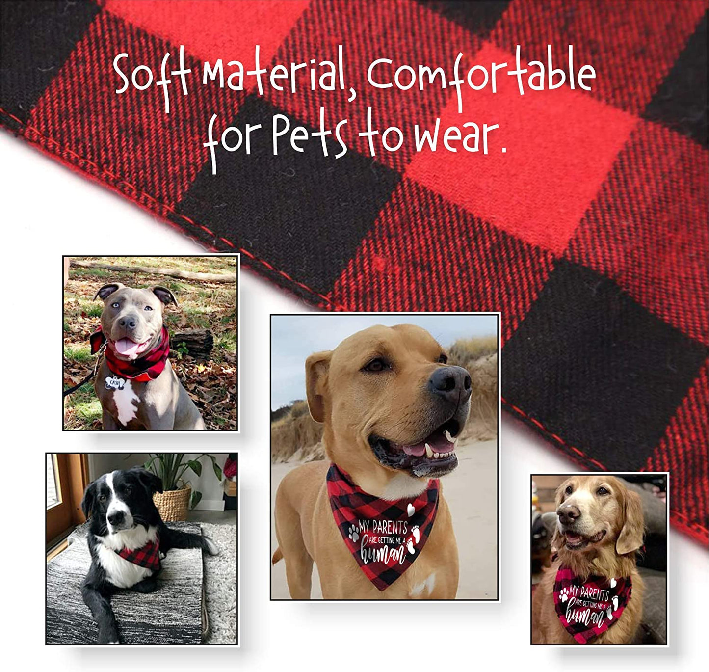 Hound - My Parents are Getting Me A Human Dog Cotton Triangle Bibs Accessories Pregnancy Announcement Adjustable Bandana, Buffalo Plaid Bib Gender Reveral Pet Comfortable Scarfs, Sz - 26 x 18