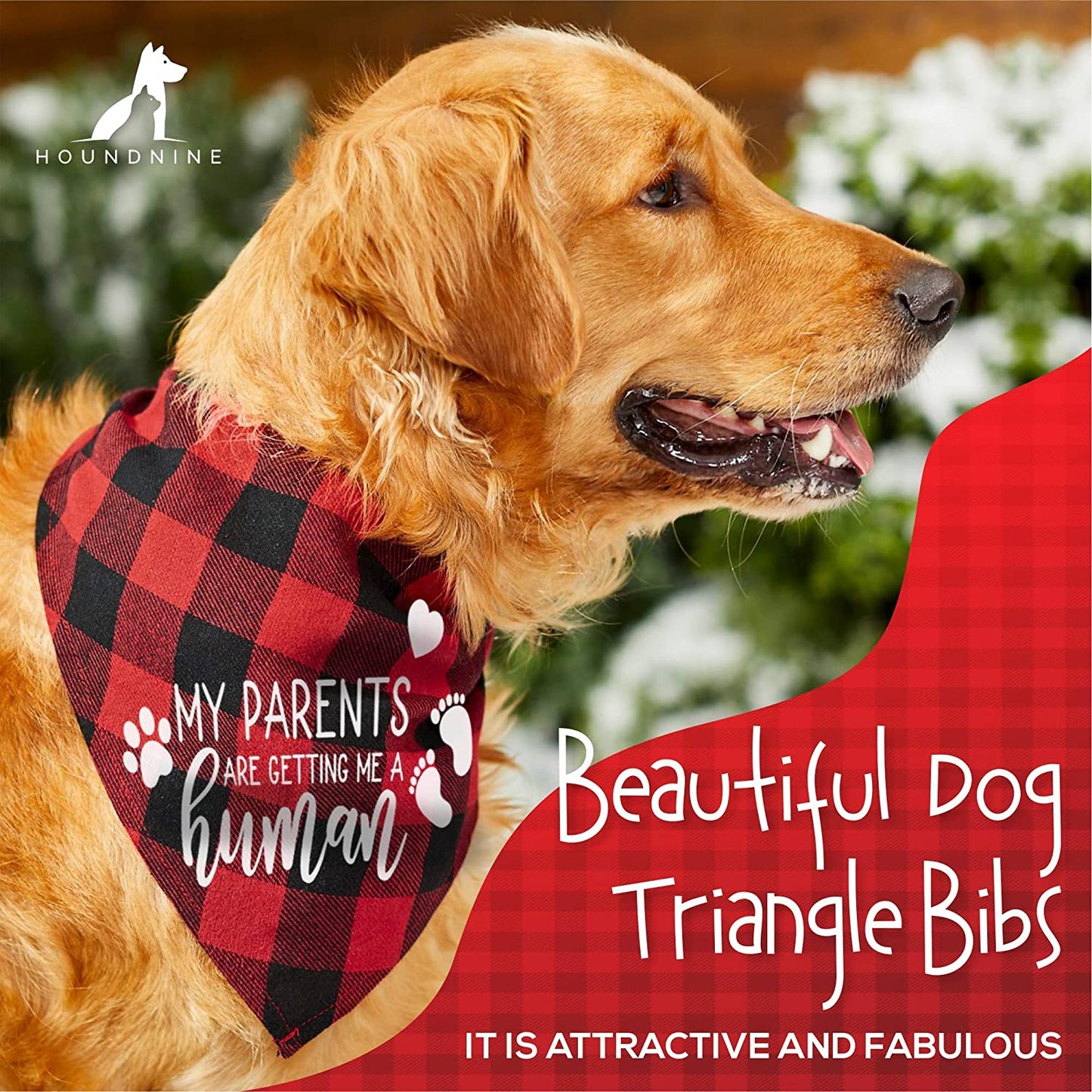 Hound - My Parents are Getting Me A Human Dog Cotton Triangle Bibs Accessories Pregnancy Announcement Adjustable Bandana, Buffalo Plaid Bib Gender Reveral Pet Comfortable Scarfs, Sz - 26 x 18