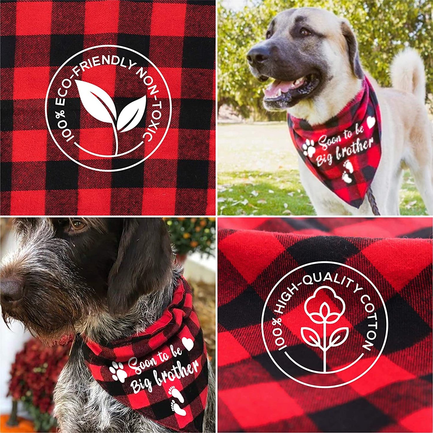 Hound Adjustable Collar Bandana Soon to be Big Brother Dog Gifts Neckwear Triangle Bibs Pet Announcement Plaid Scarf Gender Reveal Kerchief Accessories Fits Small Medium Large Dogs Sz - 28 x 11