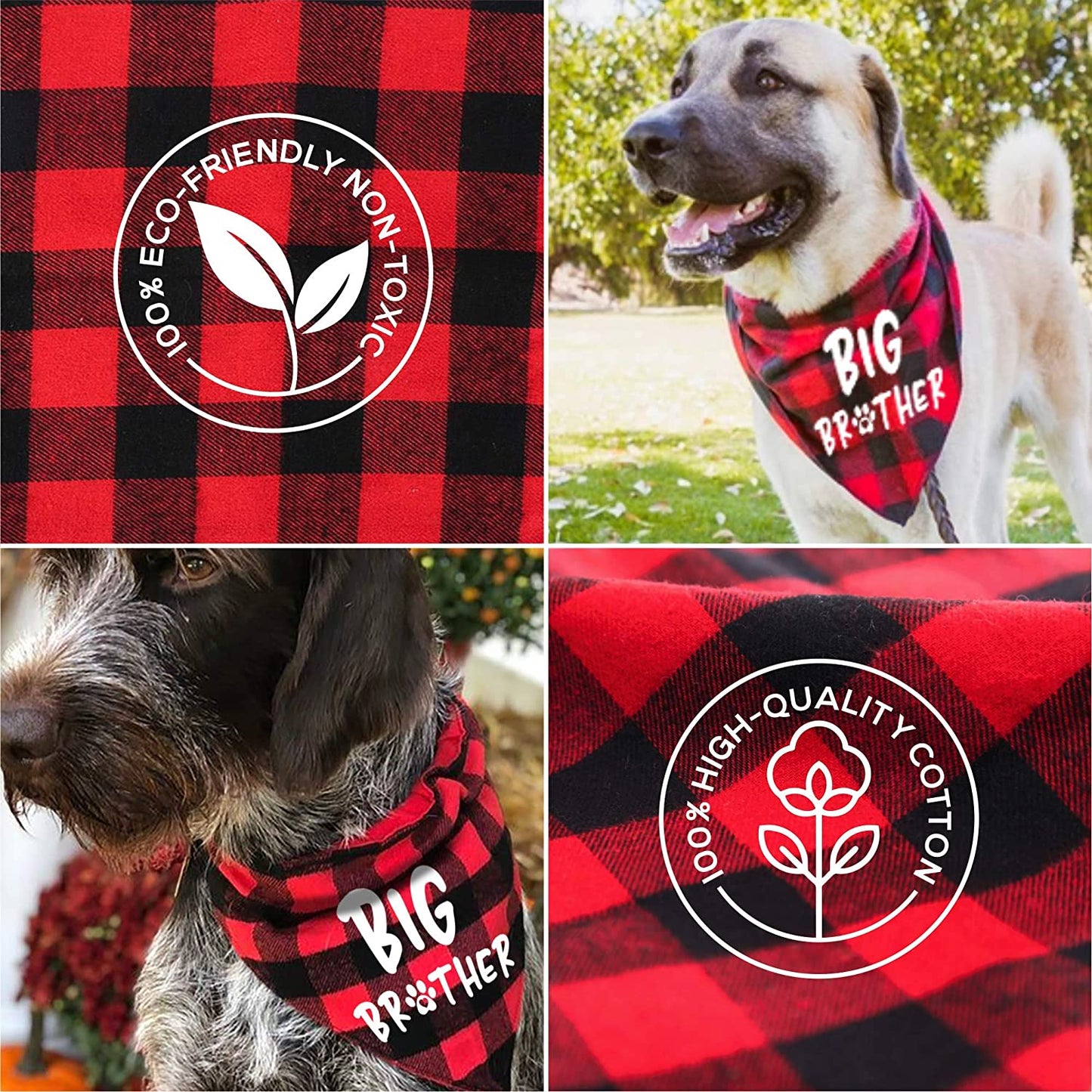 Hound - Big Brother Dog Bandana, Buffalo Plaid Pet Bib Pregnancy Announcement Gender Reveal Dog Lovers Gift Accessories Triangle Scarf for Small Medium Large Dogs Pets, Sz - 26 x 18