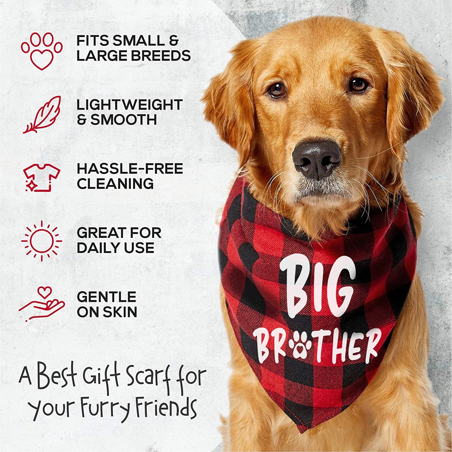 Hound - Big Brother Dog Bandana, Buffalo Plaid Pet Bib Pregnancy Announcement Gender Reveal Dog Lovers Gift Accessories Triangle Scarf for Small Medium Large Dogs Pets, Sz - 26 x 18