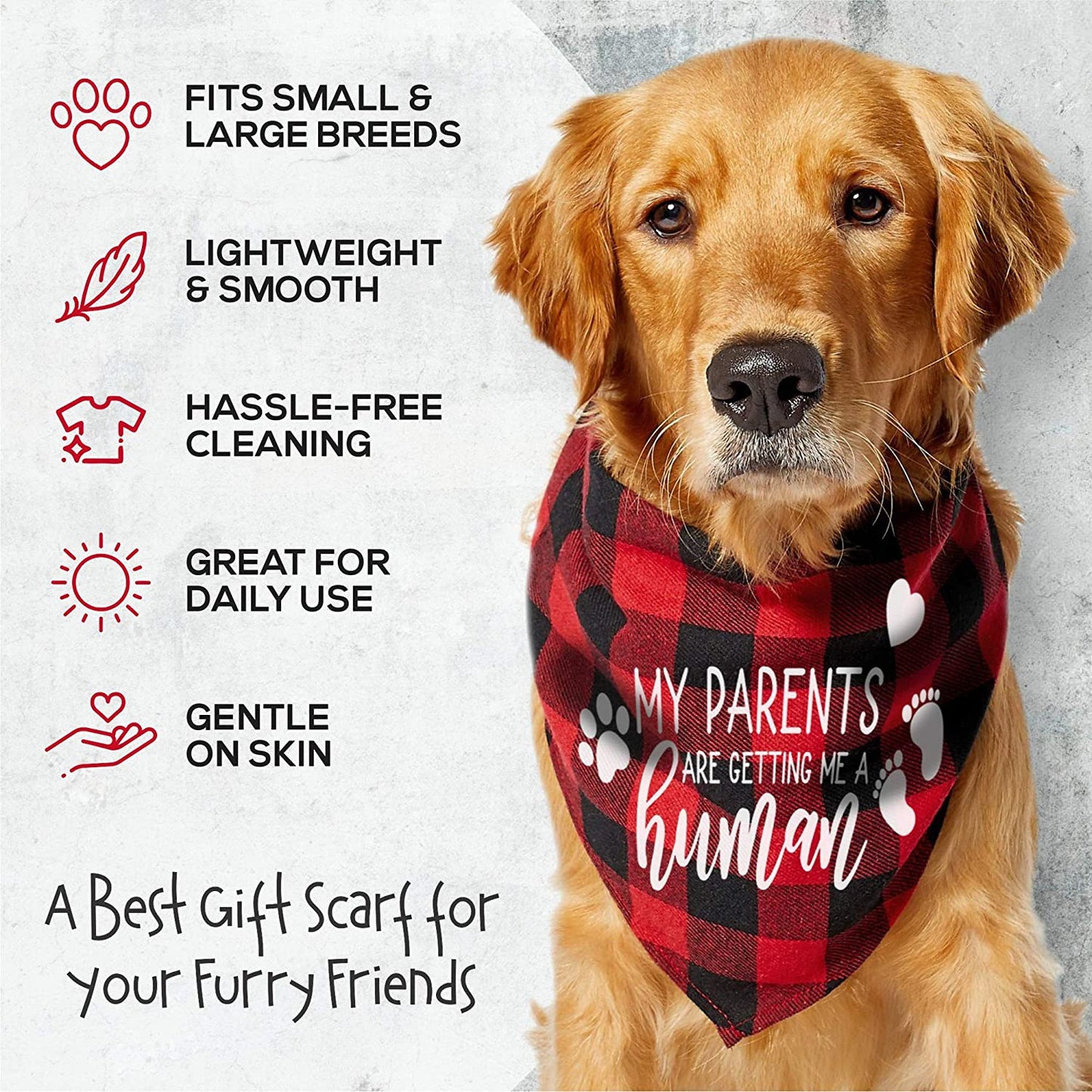 Hound - My Parents are Getting Me A Human Dog Cotton Triangle Bibs Accessories Pregnancy Announcement Adjustable Bandana, Buffalo Plaid Bib Gender Reveral Pet Comfortable Scarfs, Sz - 26 x 18