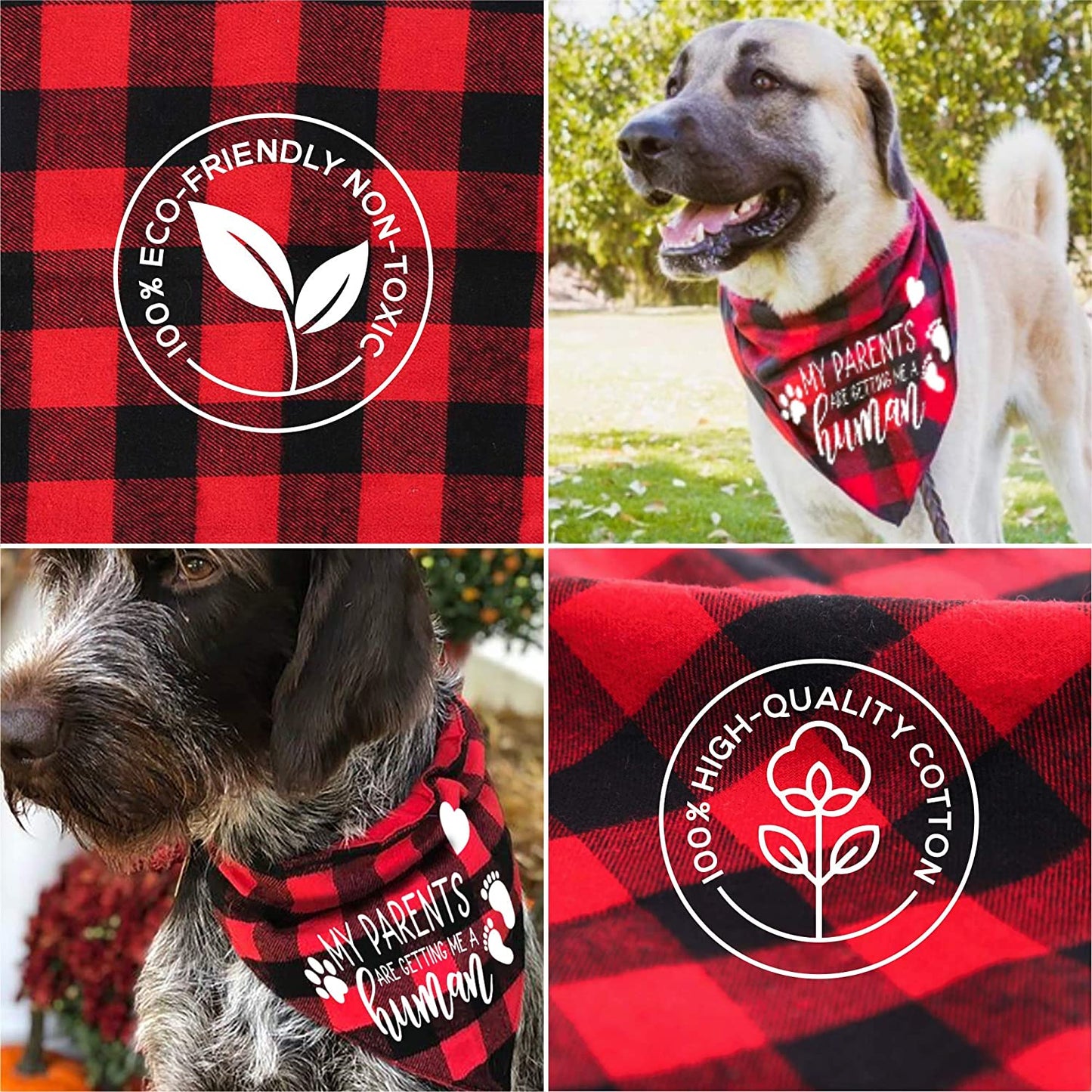 Hound - My Parents are Getting Me A Human Dog Cotton Triangle Bibs Accessories Pregnancy Announcement Adjustable Bandana, Buffalo Plaid Bib Gender Reveral Pet Comfortable Scarfs, Sz - 26 x 18